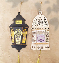 Load image into Gallery viewer, Ramadan Wooden Wall Hanging Lantern Decoration LED Lamp Black overbookedatm