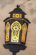 Load image into Gallery viewer, Ramadan Wooden Wall Hanging Lantern Decoration LED Lamp Black overbookedatm