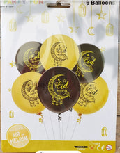 Load image into Gallery viewer, 6 x Black &amp; Gold Latex Eid Mubarak Balloons Decorations overbookedatm
