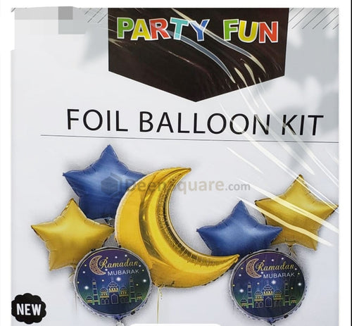 7 pc Moon Star Ramadan Mubarak Foil Balloons Kit for Ramadan Decorations overbookedatm